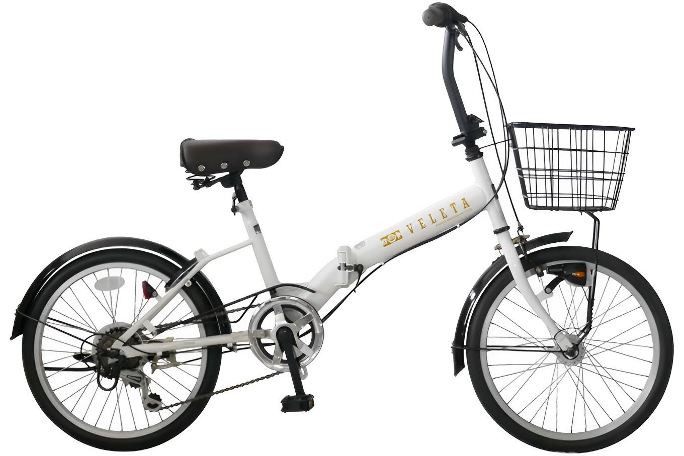 ノーパンク 折りたたみ自転車 20インチ VELETA SHIMANO6段変速 ホワイト 空気入れ不要 前カゴ・LEDライト付 パンクしない｜武田産業 フォールディングバイク 人気返礼品 通勤 通学 三重県 四日市市 ふるさと納税