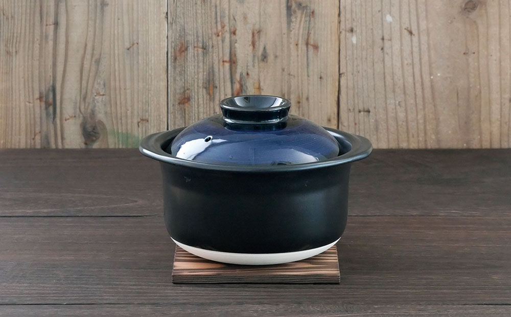【萬古焼（ばんこやき）】ごはん鍋2合炊　瑠璃釉刷毛目