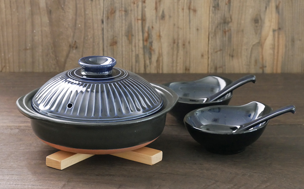 【萬古焼（ばんこやき）】菊花瑠璃釉　7号　セラミック加工IH土鍋セット