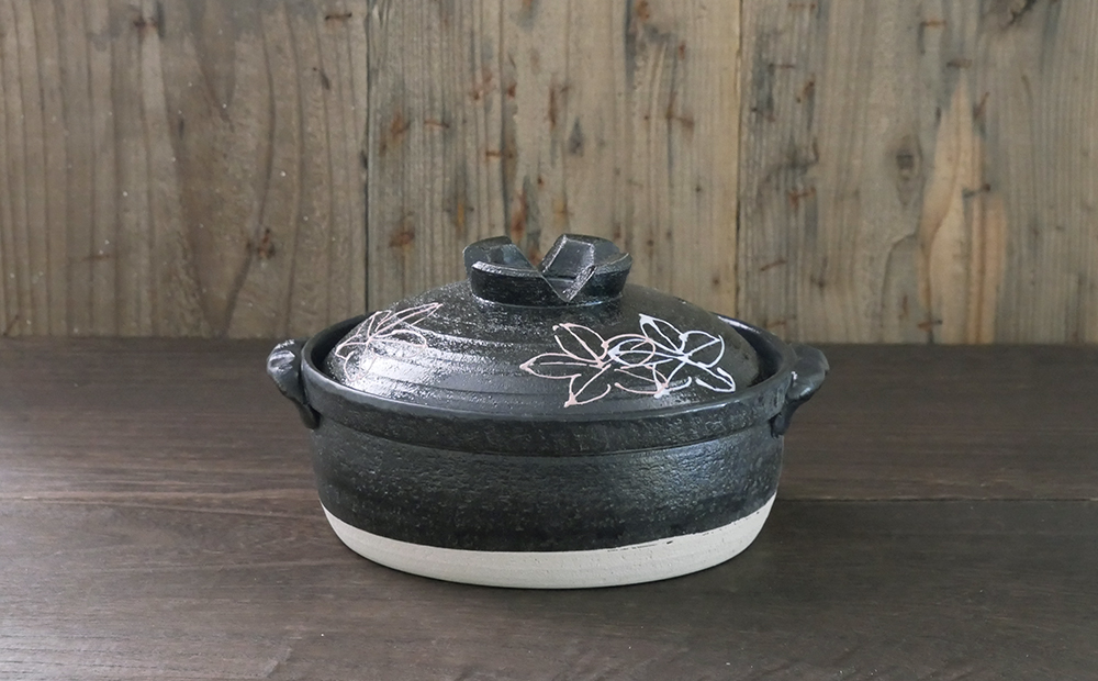 【萬古焼（ばんこやき）】一珍フラワー 7号セラミック加工IH直火両用土鍋　スズ木【1〜2人用 IH可 直火可 鍋 土鍋 7号 セラミック キッチン雑貨 三重県 四日市市】