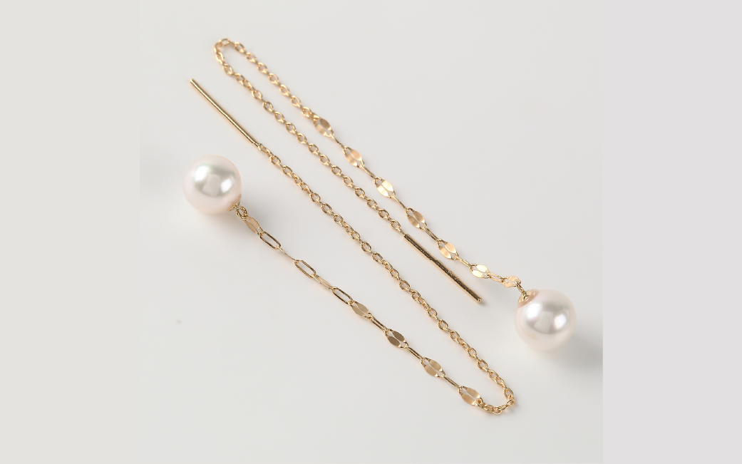 701　K18YGあこや本真珠ピアス　キラキラロングチェーン5.5mmUP　K18　イエローゴールド　あこや真珠　ピアス　伊勢志摩　アクセサリー　ジュエリー　フォーマル　カジュアル　ギフト　伊勢市　18金　キラキラ　ロング