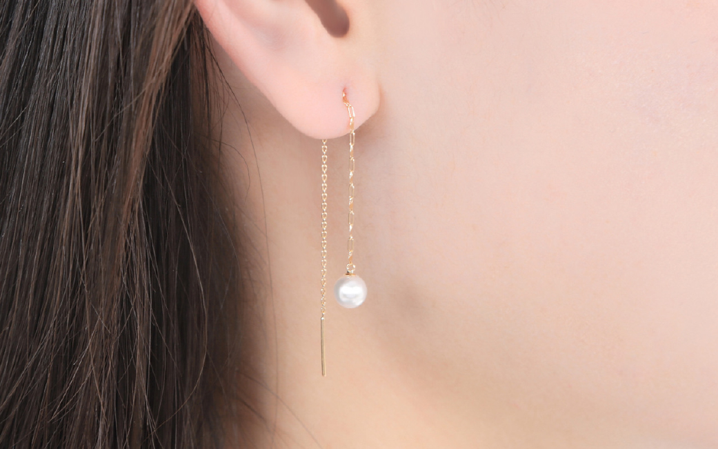 701　K18YGあこや本真珠ピアス　キラキラロングチェーン5.5mmUP　K18　イエローゴールド　あこや真珠　ピアス　伊勢志摩　アクセサリー　ジュエリー　フォーマル　カジュアル　ギフト　伊勢市　18金　キラキラ　ロング