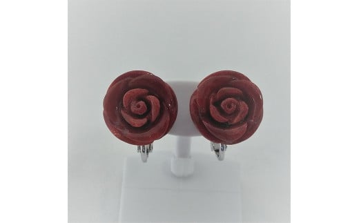 1323珊瑚イヤリング・バラ