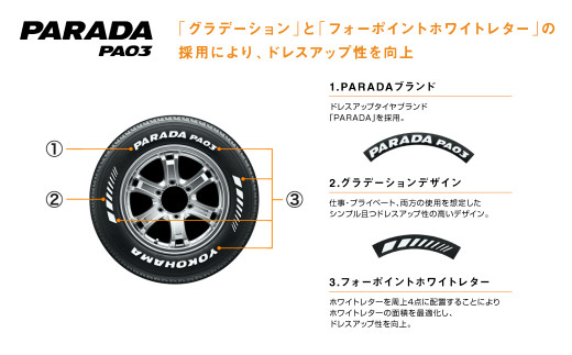1195【ヨコハマタイヤ】ドレスアップタイヤ　バン・小型トラック用 PARADA（パラダ） PA03　215/60R17C 109/107S  2本セット