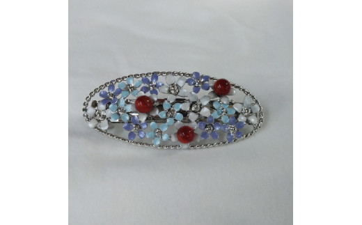 1618　珊瑚髪留め・小判（ムラサキ）