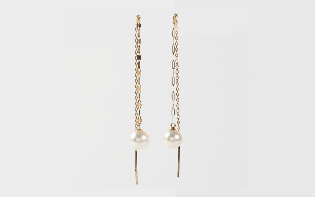 701　K18YGあこや本真珠ピアス　キラキラロングチェーン5.5mmUP　K18　イエローゴールド　あこや真珠　ピアス　伊勢志摩　アクセサリー　ジュエリー　フォーマル　カジュアル　ギフト　伊勢市　18金　キラキラ　ロング