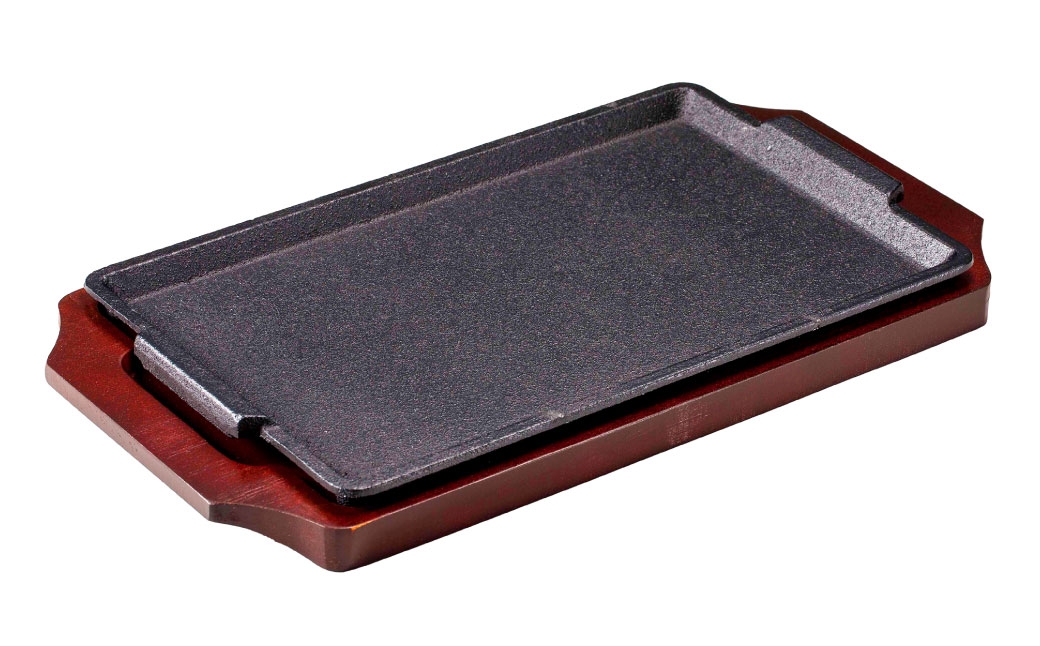 トキワ鉄器 ステーキ皿 ＆ ハンドル付き （木台タイプ） デラックス角S型 29cm 322 くわな鋳物 ／ 食器 皿 お皿 鋳物 伝統 匠 食卓 プレート 蓄熱性 器 鉄板皿 重厚感 黒鉄 保温性