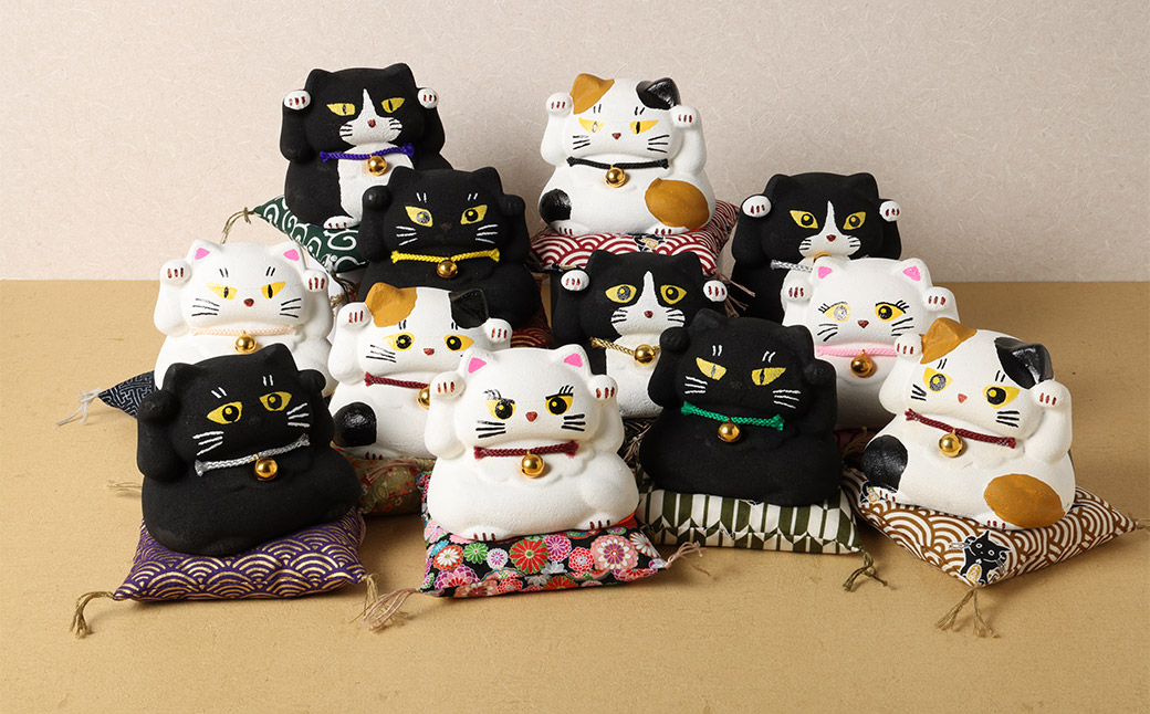【デザインが12種類から選べる】 桑名鋳物の中子屋さんが作った 招き猫 ×1個 ／ 猫 ネコ ねこ まねきねこ まねき猫 黒猫 ハチワレ猫 白猫 三毛猫 癒し 置物 置き物 常温 三重県 桑名市