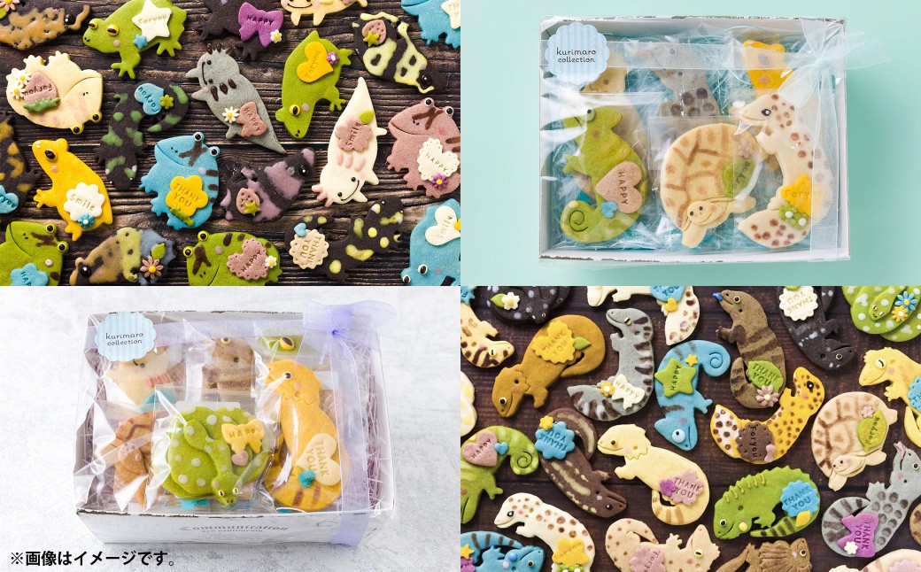 【 卵不使用 】 kurimaro collection 爬虫類 ・ 両生類クッキーアートギフトセット （ 3枚入 ） お菓子 菓子 おかし おやつ 洋菓子 焼菓子 クッキー アート ギフト 可愛い クッキーアート クリエイター セット プレゼント