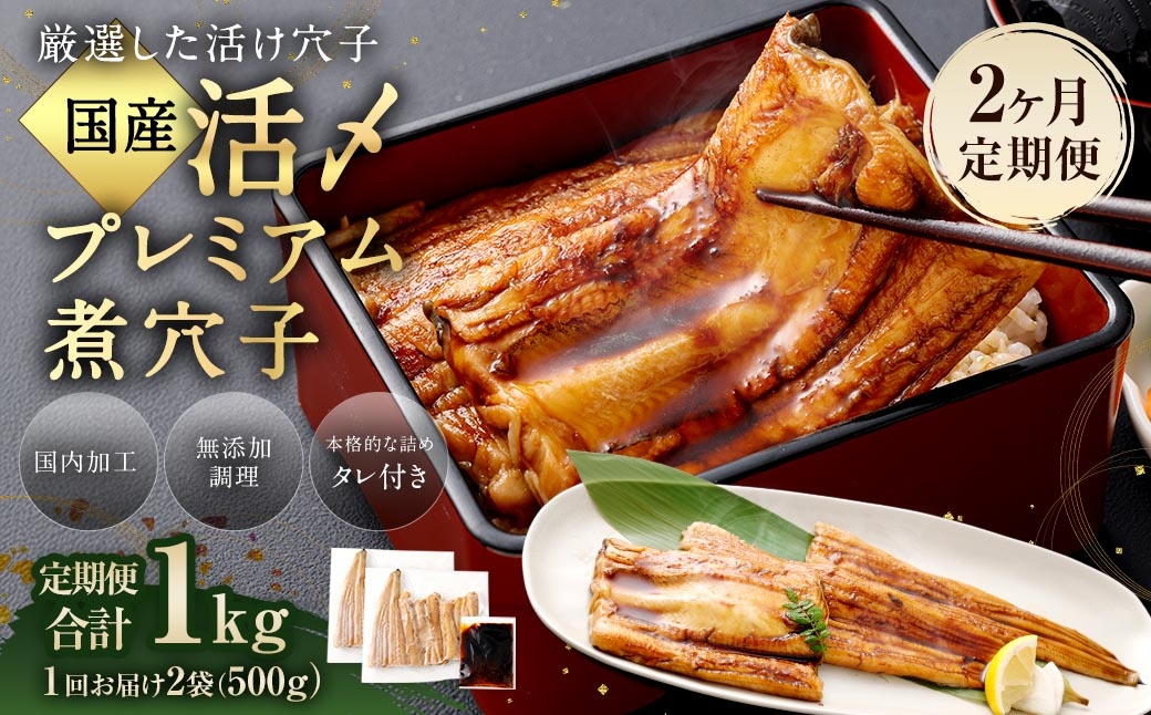 【 2ヶ月定期便 】 国産活〆 プレミアム煮穴子 500g （ 250g × 2袋 ） タレ （ 50g ） 付 魚 魚類 お魚 穴子 アナゴ あなご 魚料理 冷凍 保存料不使用 着色料不使用 添加物不使用