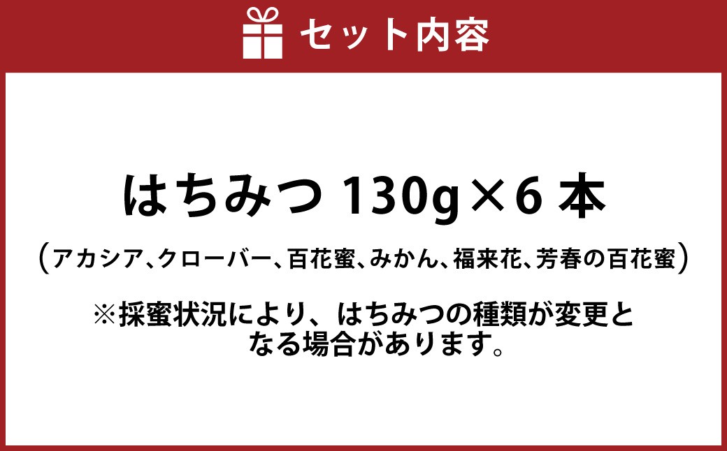 舘養蜂場本店 九華はちみつ 130g×6本 国産 無添加 良質 蜂蜜 ハチミツ 養蜂 ギフト 贈答 人気 料理 お菓子 健康 保存