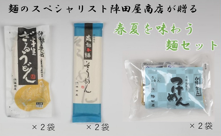 陣田屋商店　ざるうどん（半生麺）つけめん（生ラーメン）そうめん（乾麺）の3種類セット　a*99