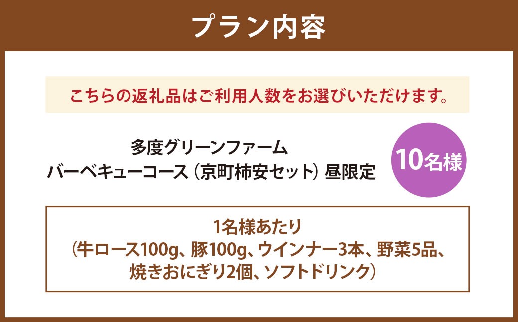 多度グリーンファーム バーベキューコース （京町柿安セット） 10名様 昼限定 ／ 体験 経験 バーベキュー アウトドア コース オリエンテーション 人工芝 目的スペース BBQ 全席屋根付き