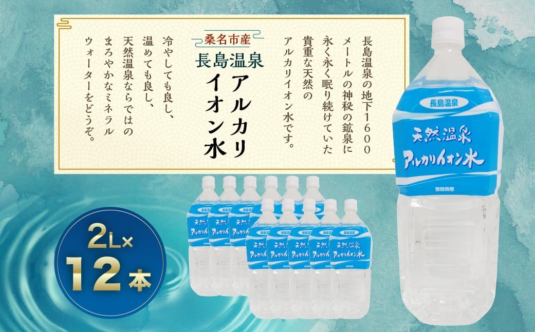 長島温泉 アルカリイオン水 2リットル（6本入）×2箱 水 ミネラルウォーター 温泉水 天然水 飲泉 軟水 ペットボトル 桑名市産