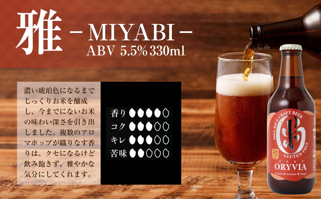 お米100％新時代クラフトビール 「ORYVIA（オリビア）」 「雅」 6本セット クラフトビール グルテンフリー ビール お酒 セット 冷蔵 三重県 桑名市 送料無料