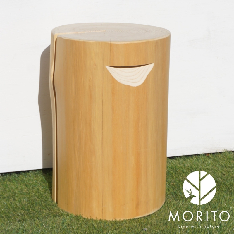MORITO　森の丸太スツール＜ヒノキ持ち手付き／磨き丸太仕上げ＞　オットマン 椅子