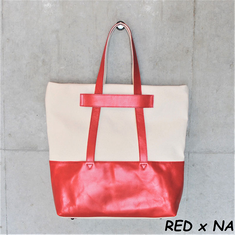 レディース　国産　キャンバストートバッグ　7M7-1046（ナチュラル×レッド）