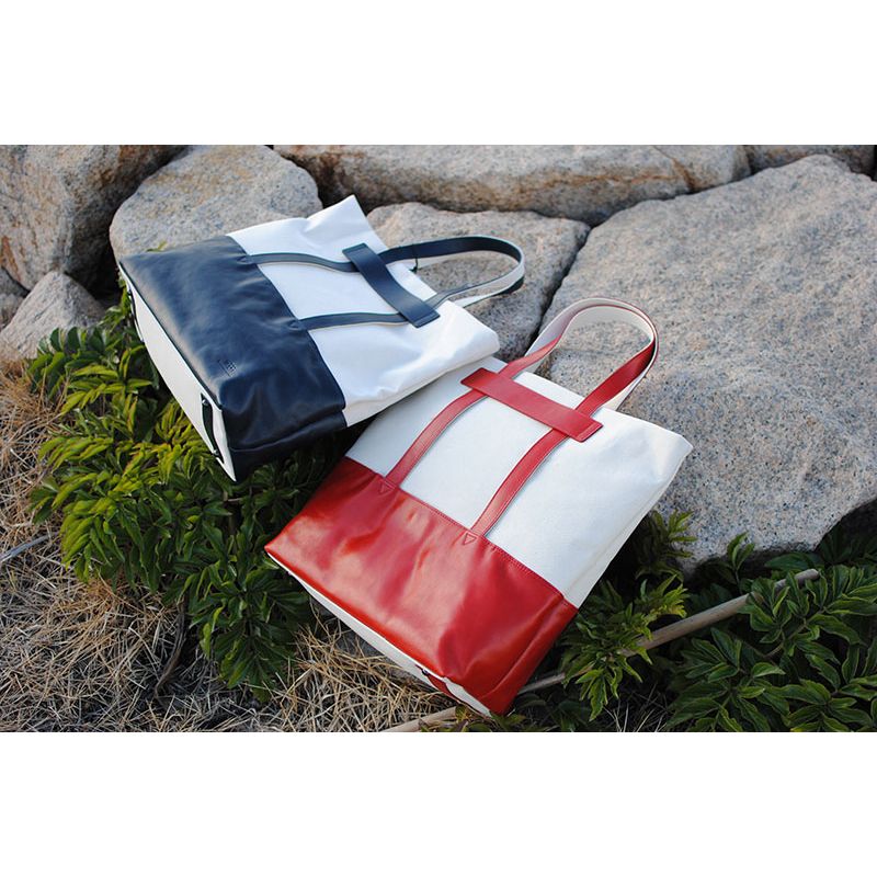 レディース　国産　キャンバストートバッグ　7M7-1046（ナチュラル×レッド）