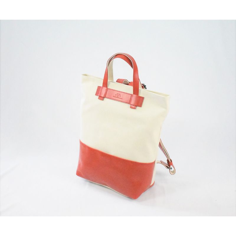 レディース　国産　キャンバスリュックサック　7M7-1048（ナチュラル×レッド）