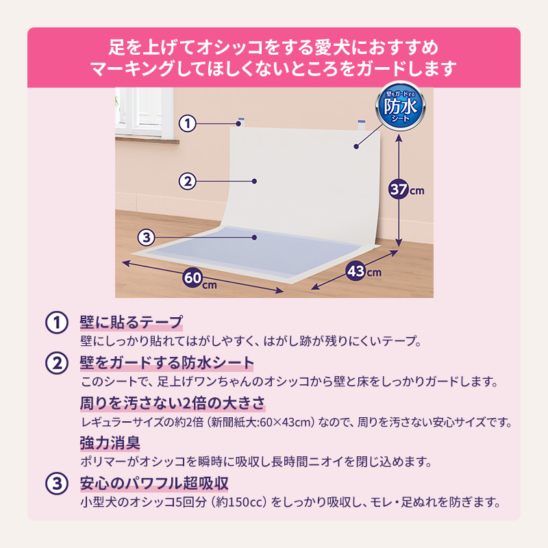 デオシート 足上げ ワンちゃん用 壁貼り ガード 30枚×2 ペットシーツ ペットシート トイレ 犬 犬用トイレ ペット 清潔 ユニ・チャーム 愛犬用 ペット用品
