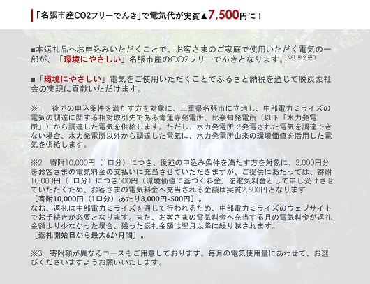 名張市産CO2フリーでんき 30,000円コース（注：お申込み前に申込条件を必ずご確認ください） ／中部電力ミライズ 電気 電力 三重県 名張市