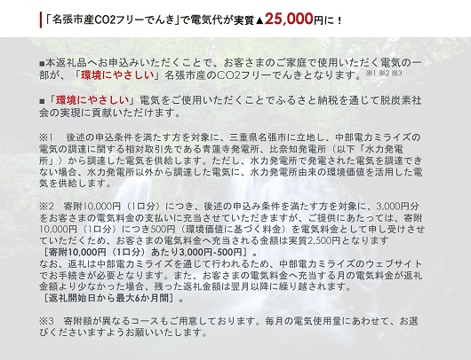 名張市産CO2フリーでんき 100,000円コース（注：お申込み前に申込条件を必ずご確認ください） ／中部電力ミライズ 電気 電力 三重県 名張市