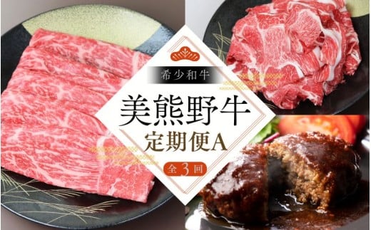 【全3回】美熊野牛 定期便A ＜すき焼きしゃぶしゃぶ用ロース＆赤身モモ肉 400g・切り落とし 400g・ハンバーグ 100g×5個＞  牛肉 肉 ブランド牛 和牛 黒毛和牛 国産牛 すき焼き しゃぶしゃぶ 赤身 赤身肉 肉定期便 人気 希少 おすすめ 三重県 熊野市【okad-tkb0011】