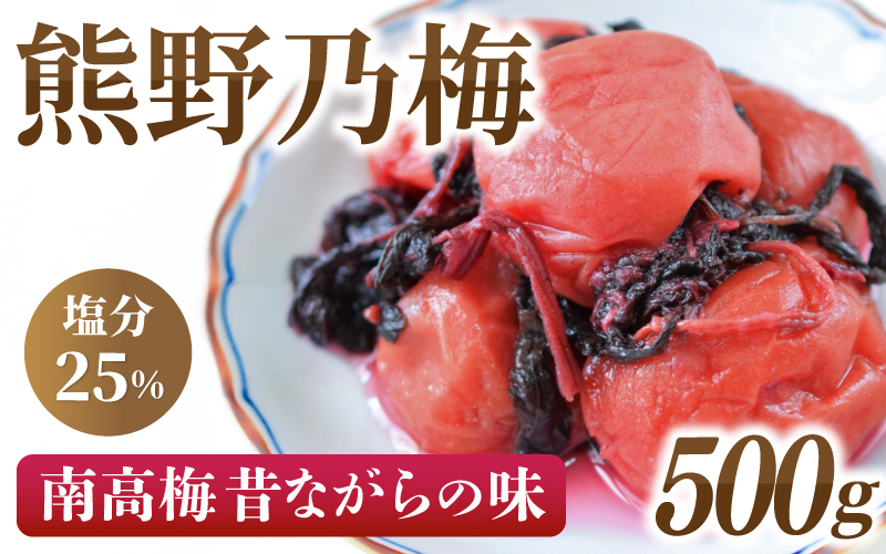 梅干し 南高梅 熊野乃梅 昔ながらの梅 500g×1P 塩分25％ 梅干し 梅干 梅 うめ ウメ 人気 三重県 熊野市【snby0001】