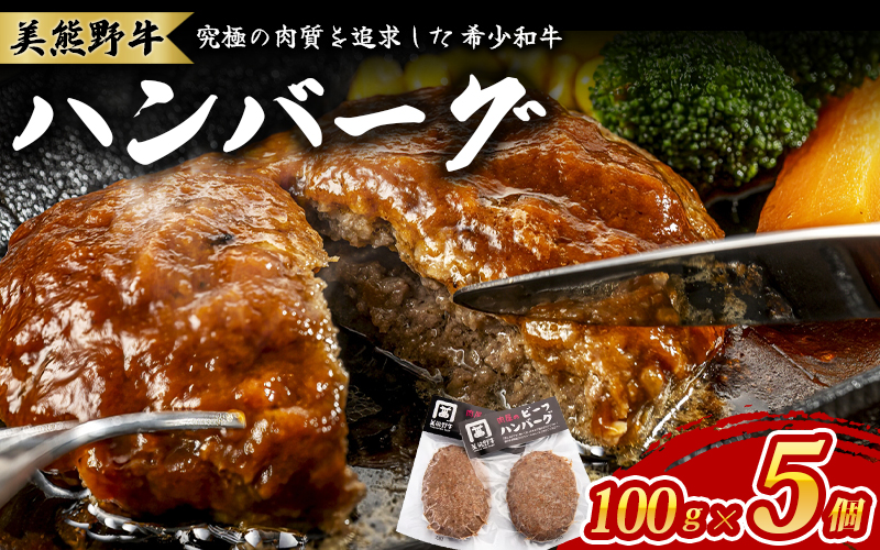 美熊野牛 100％ ハンバーグ 100g×5個 牛肉 肉 ハンバーグ 惣菜 お惣菜 ブランド牛 和牛 黒毛和牛 国産牛 霜降り 赤身 おかず 小分け 簡単調理 人気 希少 おすすめ 三重県 熊野市【okad0007】
