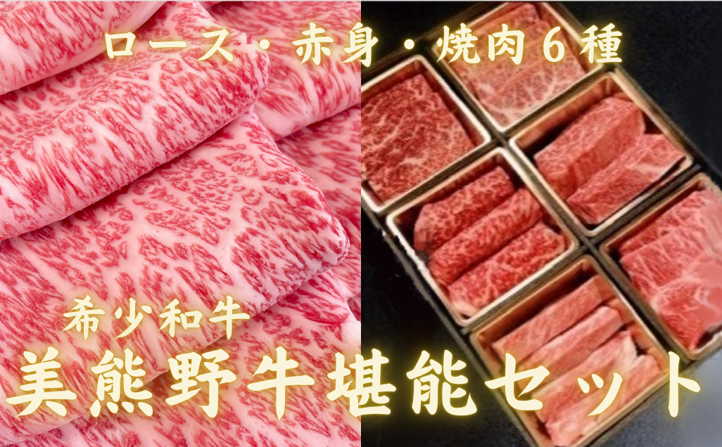 【希少和牛 美熊野牛 堪能セット】 すき焼き・しゃぶしゃぶ用ロースと赤身モモ肉の詰め合わせ 1200g（400ｇ×3） と6種の部位が楽しめる食べ比べ焼肉セット 黒毛和牛 三重県 熊野市