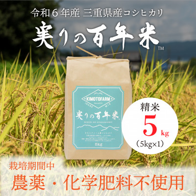 令和6年産 実りの百年米(栽培期間中　農薬・化学肥料不使用) 精米5kg【1452850】