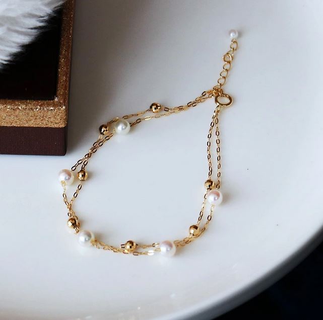 真珠 ブレスレット K18 パール 4ミリ ～ 5ミリ アクセサリー ジュエリー ゴールド 三重県 伊勢志摩 志摩市 冠婚葬祭 結婚式 入学式  母の日 誕生日 記念日 プレゼント アコヤ真珠 本真珠 / 志摩産 アコヤ真珠 希少な無調色ベビーパール4-5ミリ 2連 ブレスレット(17cm)