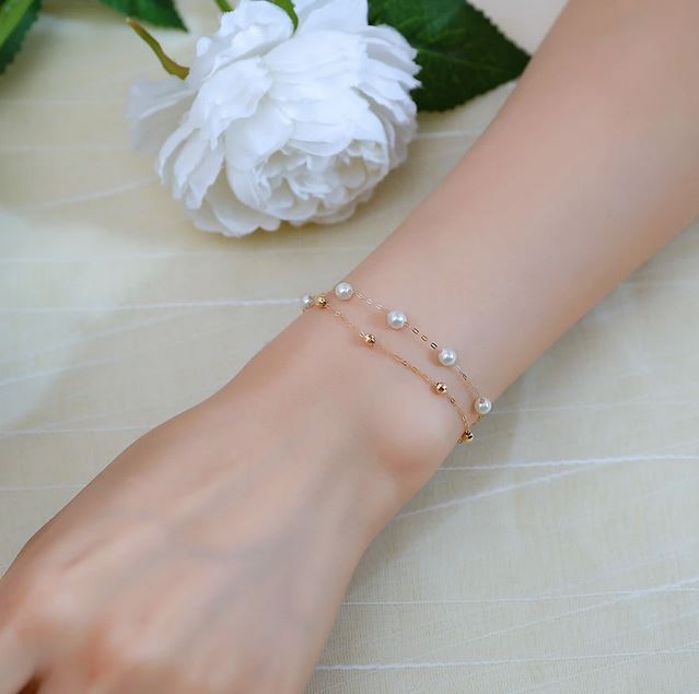 真珠 ブレスレット K18 パール 4ミリ ～ 5ミリ アクセサリー ジュエリー ゴールド 三重県 伊勢志摩 志摩市 冠婚葬祭 結婚式 入学式  母の日 誕生日 記念日 プレゼント アコヤ真珠 本真珠 / 志摩産 アコヤ真珠 希少な無調色ベビーパール4-5ミリ 2連 ブレスレット(17cm)