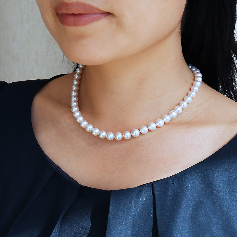 真珠 7.5-8.0mm ネックレス パール 準花珠 アクセサリー ジュエリー ギフト プレゼント 贈り物 パール 母の日 記念日 伊勢志摩 志摩 三重県 / 志摩産あこや真珠 【準花珠 ネックレス】 7.5-8.0mm パールネックレス 真珠品質保証付 真珠クロス付 真珠専用ケース付 (金具2)