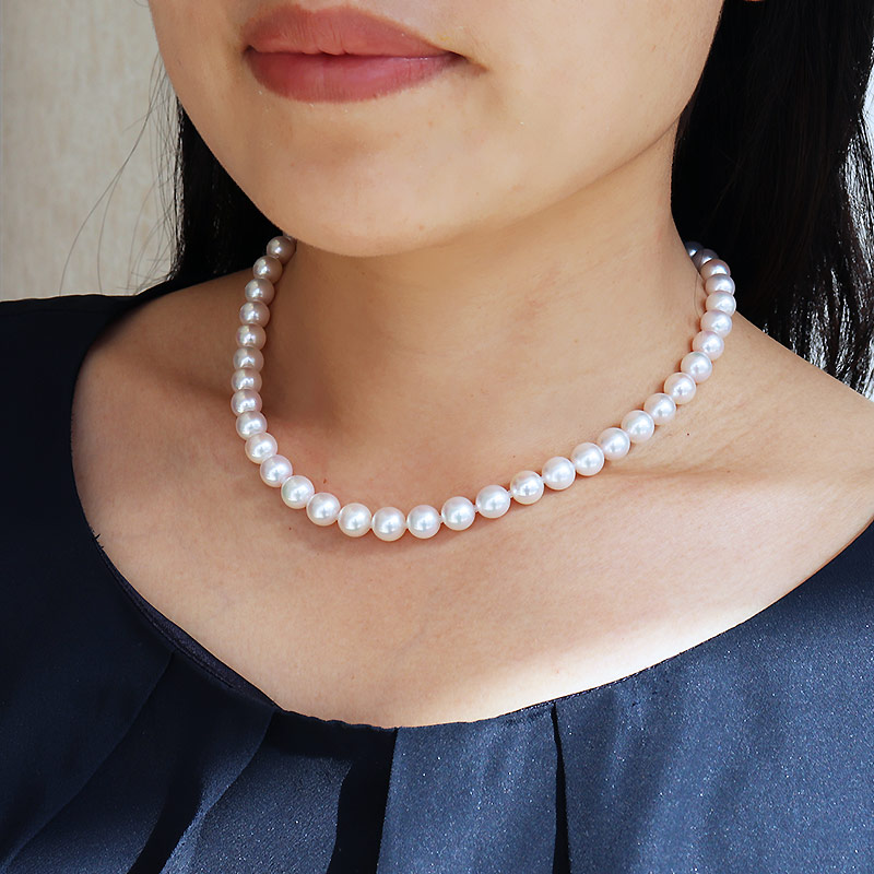 真珠 8.0-8.5mm ネックレス パール 準花珠 アクセサリー ジュエリー ギフト プレゼント 贈り物 パール 母の日 記念日 伊勢志摩 志摩 三重県 / 志摩産あこや真珠 【準花珠 ネックレス】 8.0-8.5mm パールネックレス 真珠品質保証付 真珠クロス付 真珠専用ケース付 (金具2)