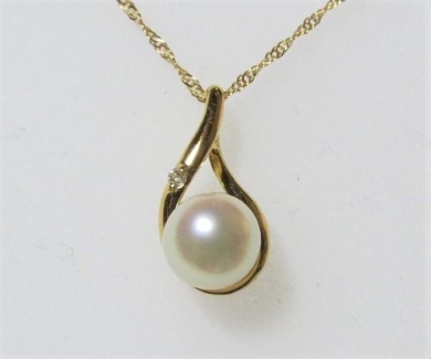 【100-73】真珠の里　ダイヤ付きアコヤパールペンダント（K18）*