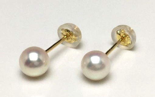 【025-02】老舗の真珠専門店・高品質アコヤ真珠ピアス5.0?5.5ミリ（Ｋ18）*
