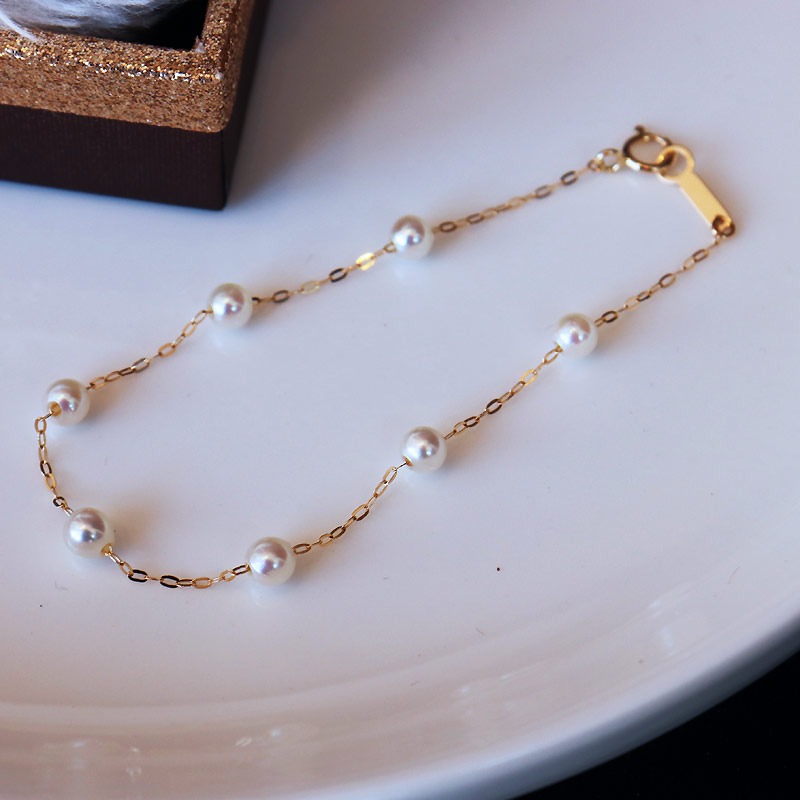 真珠 ブレスレット K18 パール 4ミリ ～ 4.5ミリ アクセサリー ジュエリー ゴールド 三重県 伊勢志摩 志摩市 冠婚葬祭 結婚式 入学式  母の日 誕生日 記念日 プレゼント アコヤ真珠 本真珠 / 志摩産 無調色アコヤ真珠 ベビーパール4-4.5ミリ ブレスレット(16cm)