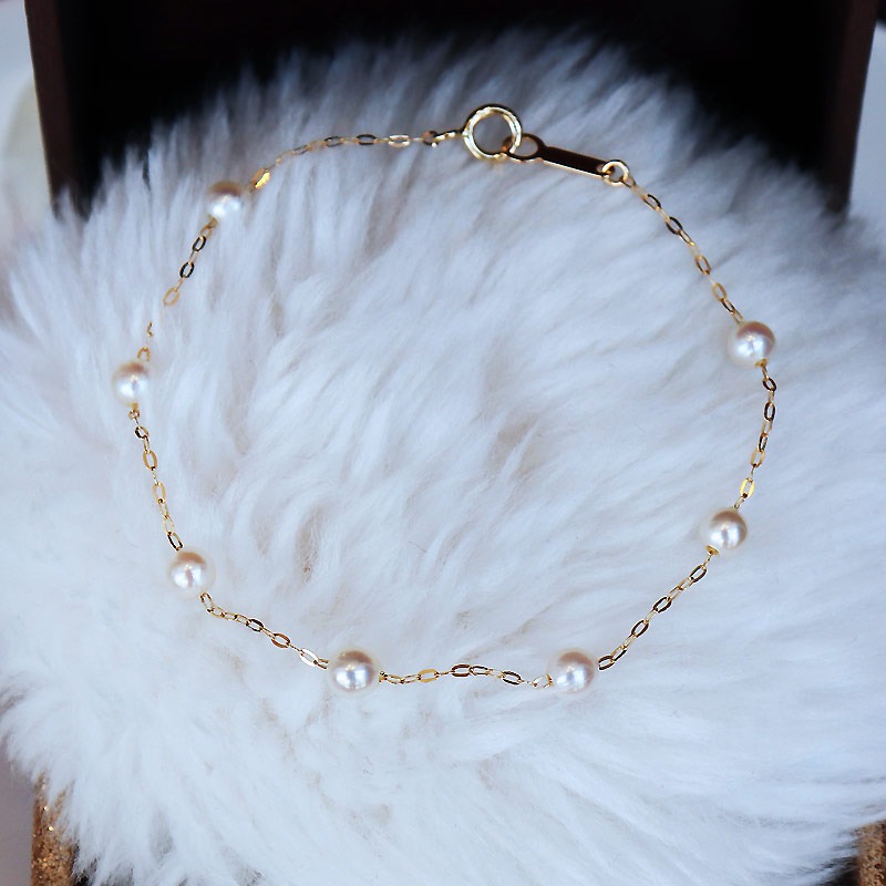 真珠 ブレスレット K18 パール 4ミリ ～ 4.5ミリ アクセサリー ジュエリー ゴールド 三重県 伊勢志摩 志摩市 冠婚葬祭 結婚式 入学式  母の日 誕生日 記念日 プレゼント アコヤ真珠 本真珠 / 志摩産 無調色アコヤ真珠 ベビーパール4-4.5ミリ ブレスレット(18cm)