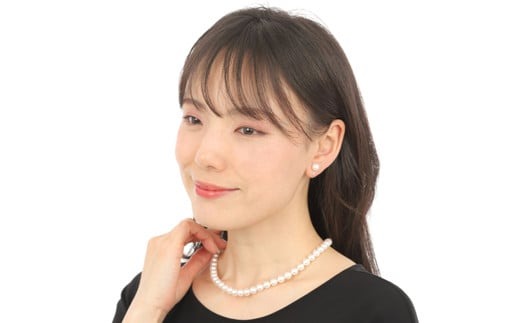 真珠 ネックレス ピアス セット パール 7.5ミリ ～ 8ミリ アクセサリー ホワイトゴールド ジュエリー 伊勢志摩 志摩市 三重県 パール あこや アコヤ貝 冠婚葬祭 結婚式 葬式 フォーマル / 老舗の真珠専門店・無調色花珠鑑別書付きアコヤ真珠ネックレス ・ピアス セット 7.5～8.0ミリ