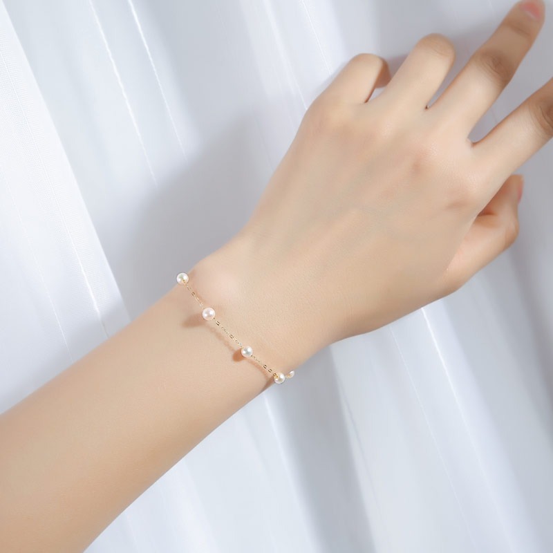 真珠 ブレスレット K18 パール 4ミリ ～ 4.5ミリ アクセサリー ジュエリー ゴールド 三重県 伊勢志摩 志摩市 冠婚葬祭 結婚式 入学式  母の日 誕生日 記念日 プレゼント アコヤ真珠 本真珠 / 志摩産 無調色アコヤ真珠 ベビーパール4-4.5ミリ ブレスレット(18cm)