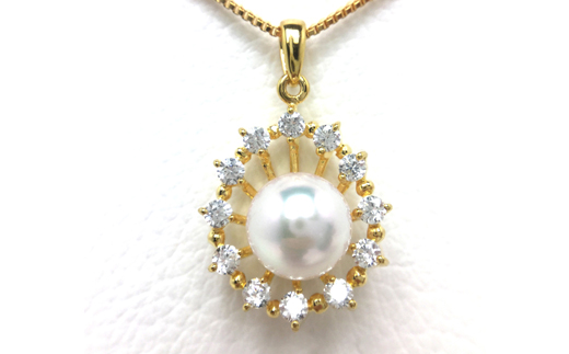 【070-19】老舗の真珠専門店・高品質アコヤ真珠ペンダント9.0?9.5ミリ　45mm（調整可能）（ゴールド色）*