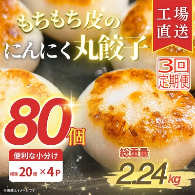 【毎月定期便】新食感!もちもち皮のにんにく丸餃子(20個)×4袋計2.24kg|簡単おかず冷凍全3回【配送不可地域：離島】【4057269】