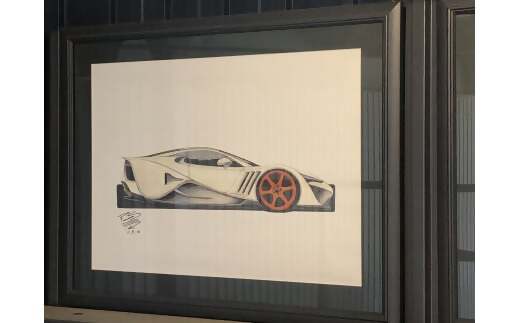 ワールドチューニングアワード2006受賞のデザイナーによるカーデザインスケッチ（レンダリング）A3サイズ　額縁入り　TMD-01