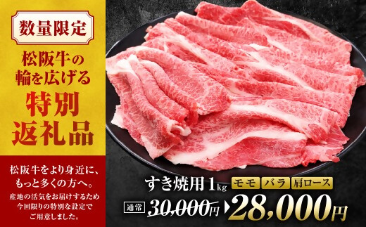 【額改定】松阪牛すき焼きモモバラ肩ロース 1kg 国産 牛肉 ブランド牛 和牛 国産牛 松阪牛 松坂牛 すき焼き モモ  バラ 肩ロース 三重県 多気町 SS-062-01