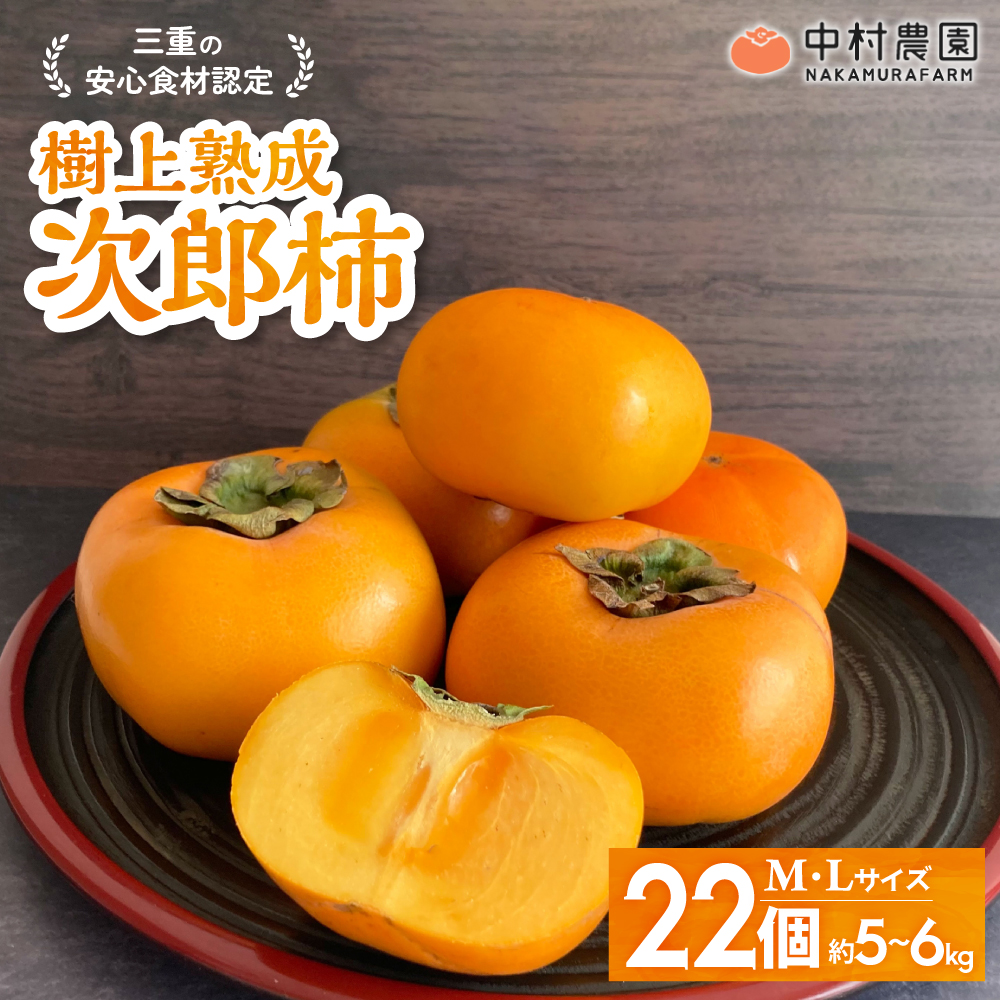 【令和8年産柿/先行予約】三重の安心食材認定！中村農園の次郎柿 M・Lサイズ　22個 (約5～6㎏)　先行予約 先行 予約 柿 カキ かき 減農薬 安心 贈答 果物 くだもの フルーツ 三重県 多気町 NN-03
