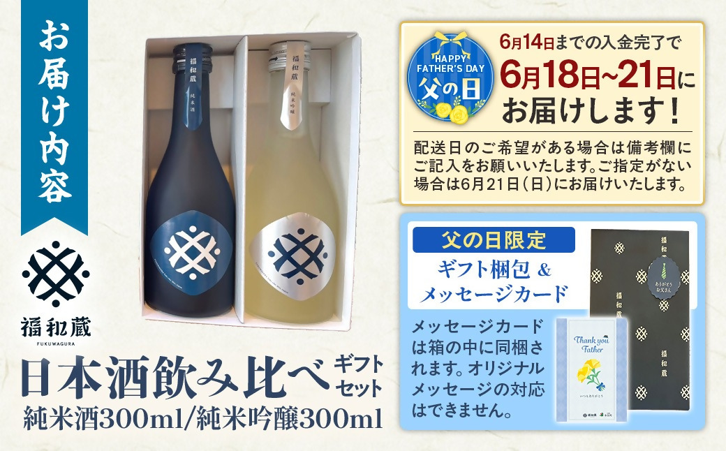 【父の日ギフト】日本酒　福和蔵　飲み比べギフト（300ml×2本）　IM-0106