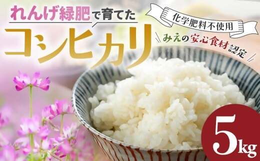 コシヒカリ 5㎏ れんげ緑肥で育てたみえの安心食材の認定 　化学肥料 不使用 みえ 安心食材認定 国産 コシヒカリ コシヒカリ コシヒカリ コシヒカリ GE-03