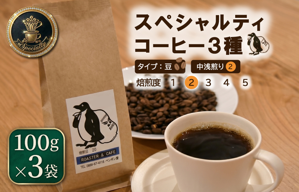 当日焙煎！スペシャルティコーヒー 中浅煎り 3種 セット 100g×3袋【豆】 珈琲 焙煎 自家焙煎 COFFEE おすすめ 香り キャンプ pg6