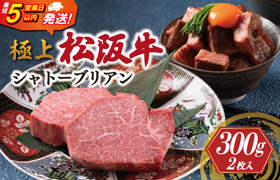 極上 松阪牛 シャトーブリアン 300g （150g×2枚） 牛追道中 肉 牛 牛肉 和牛 ブランド牛 高級 国産 霜降り 冷凍 ふるさと納税 ふるさと 人気 ヒレ ヒレ肉 フィレ フィレ肉 ステーキ US1